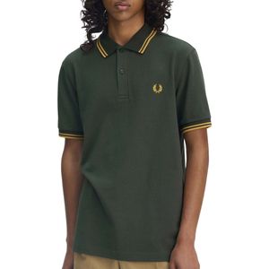 Fred Perry - Polo Shirt - Groen - Katoenpiqué - Dubbel Gestreepte Kraag