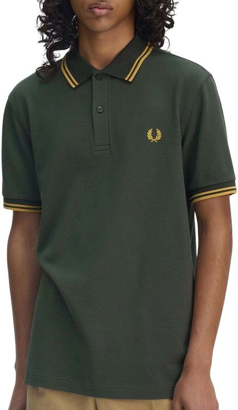 Fred Perry - Polo Shirt - Groen - Katoenpiqué - Dubbel Gestreepte Kraag