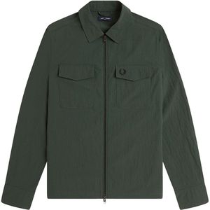 Fred Perry - Utility Shirt - Groen - Gekreukt Effect - Ritssluiting