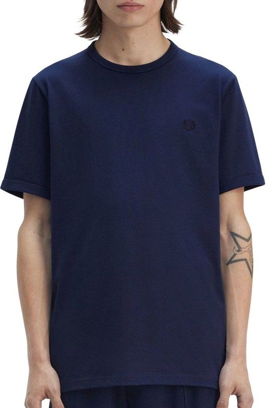 Fred Perry - T-shirt Ringer - Donkerblauw - Katoen - Slim-fit
