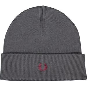 Fred Perry merino wol beanie muts, antraciet -  Maat: One size