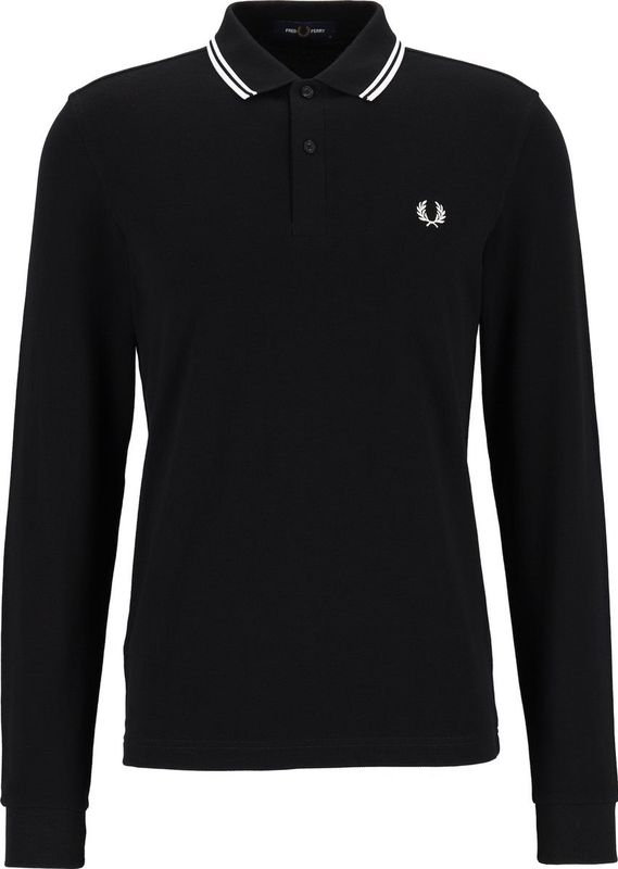 Fred Perry M3636 long sleeved twin tipped shirt - heren polo lange mouwen - Black White
