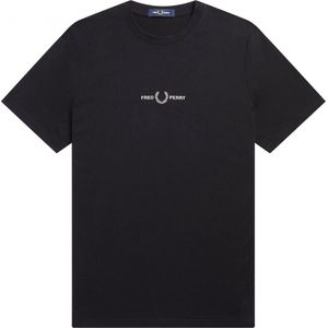 Fred Perry - M4580 - T-shirt - Zwart - Katoen - Geribde Ronde Hals