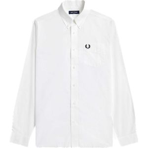 Fred Perry - Button Down Collar Shirt - Overhemd - Wit - Lange Mouwen, Geborduurd Logo