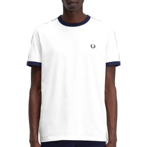 Fred Perry Taped Ringer regular fit T-shirt M6347 - korte mouw O-hals - Snow White - wit