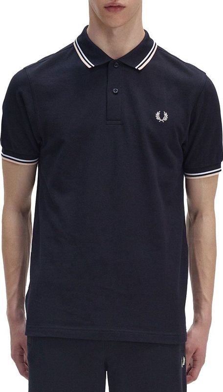 Fred Perry, Tops, Heren, Blauw, L, Katoen, Klassieke katoenen polo met dubbele streep