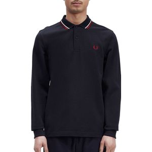 Fred Perry M3636 long sleeved twin tipped shirt - heren polo lange mouwen - Night Green Snow White