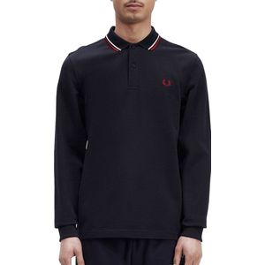 Fred Perry M3636 long sleeved twin tipped shirt - heren polo lange mouwen - Night Green Snow White