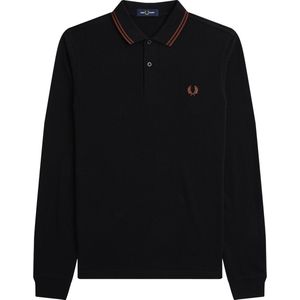 Fred Perry - FP LS Twin Getipt Overhemd Poloshirt - Zwart/Whiskybruin - Streetwear