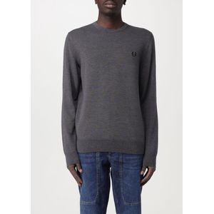 Fred Perry - Klassieke Trui met Ronde Hals - Grijs - Katoen en Merinowol Mix