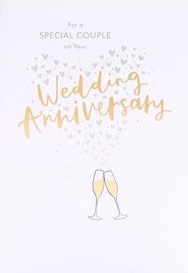 UK Greetings Huwelijksverjaardagskaart voor een speciaal stel, hart en champagne, Thinking of You-serie