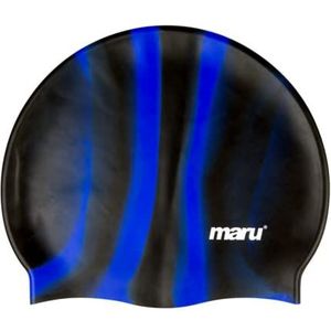 MARU 100% siliconen badmuts voor volwassenen, uniseks, lichte badmuts voor dames en heren, comfortabele en duurzame badhoed, ontworpen in Groot-Brittannië (blauw zwart, Eén maat)