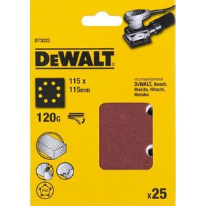 DeWALT DT3033 Vlak Schuurvel - K120 - 115 X 115mm - 25 Stuks