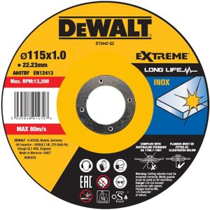DeWalt Accessoires Extreme 2X Doorslijpschijf INOX 115 x 1 x 22,2mm - DT3442-QZ - 25 stuks - DT3442-QZ