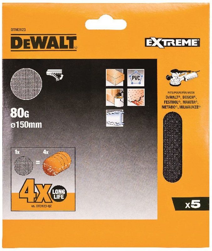 DeWalt - DTM3123-QZ - Mesh Schuurgaas - Ø150mm - Korrel K80 - 5 Stuks
