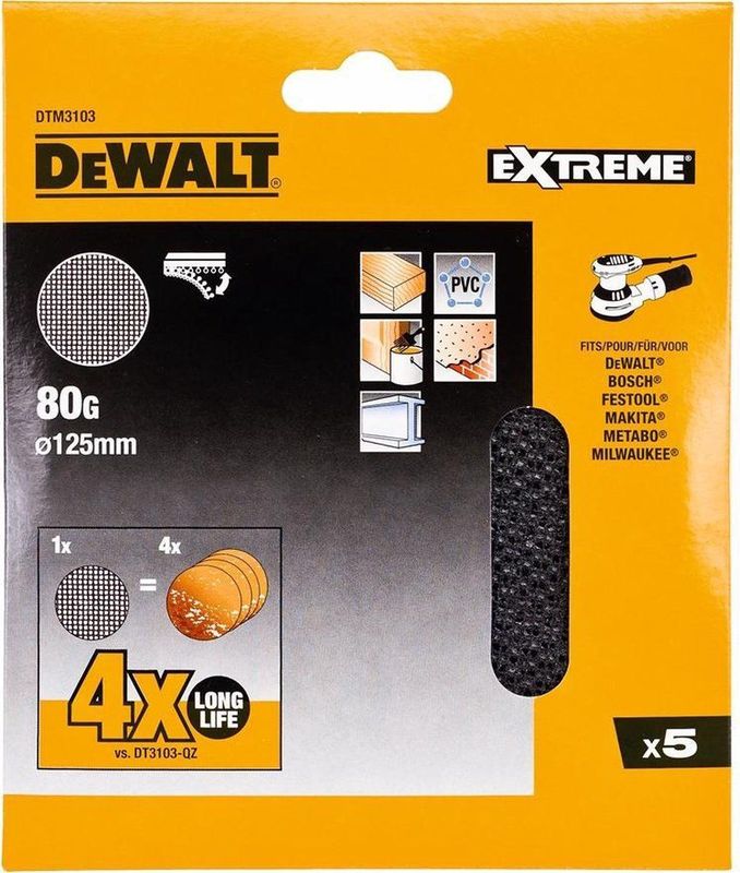 DEWALT Slijprooster Extreme - 125 mm Ø - Korrel 80 - 5 Stuks