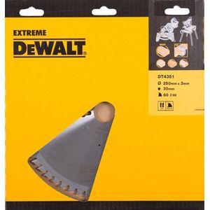 DeWALT Cirkelzaagblad voor Hout | Extreme | Ø 250mm Asgat 30mm 60T - DT4351-QZ