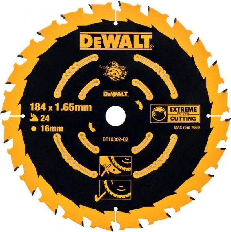 DeWalt DT10302 Extreme Cirkelzaagblad - 184 x 16 x 24T - Hout (Met nagels)