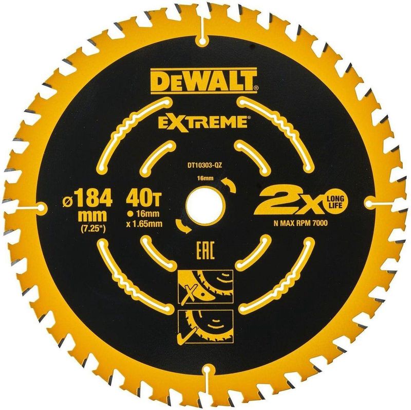 DeWALT DT10303 Cirkelzaagblad - 184mm - 40T - Hout met Nagels