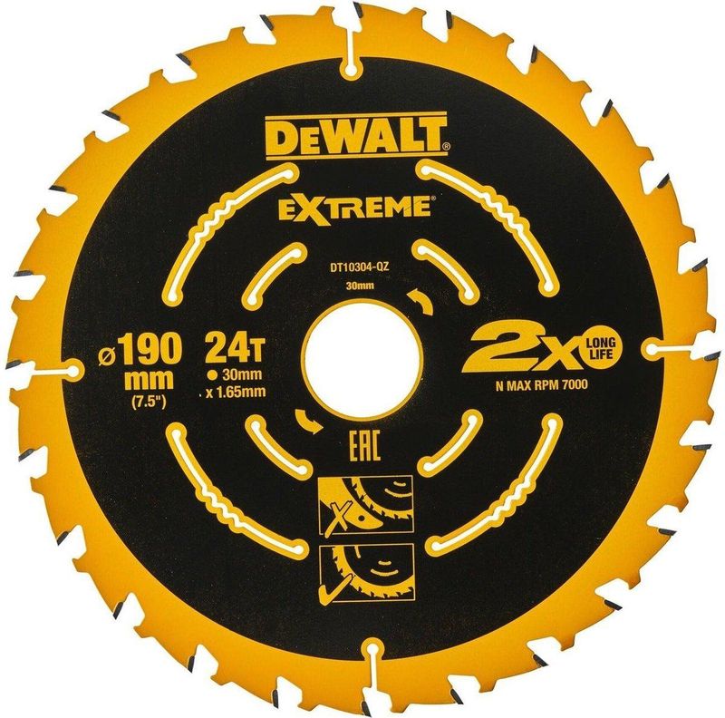 DeWalt DT10304 Extreme Cirkelzaagblad - 190 x 30 x 24T - Hout (Met nagels)