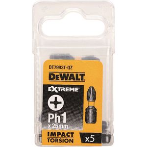 Dewalt Extreme Flextorq DT7993T Schroevendraaierbit (Ph1, 25 mm totale lengte, hoge pasvorm, lange levensduur, voor alle schroefwerkzaamheden), 5 stuks