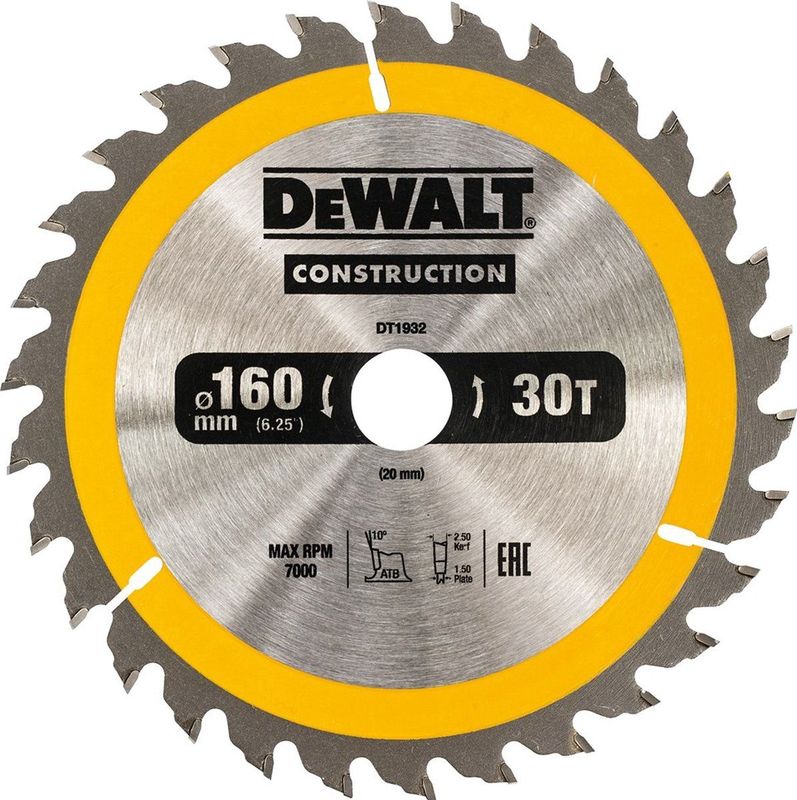 DeWalt - DT1932-QZ - Cirkelzaagblad - 160mm - 30 Tanden - Asgat 20mm