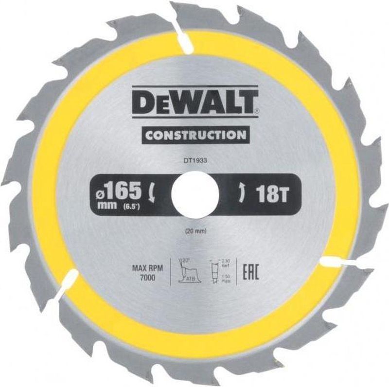 DeWalt DT1933 Cirkelzaagblad - 165 mm - Hout - Carbide Tanden