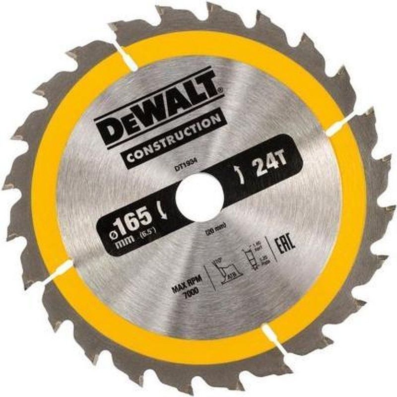 DeWALT DT1934 Cirkelzaagblad - 165mm - Hout - 24 Tanden