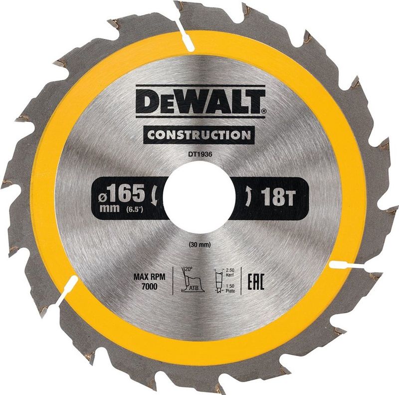 DeWalt - DT1936-QZ - Cirkelzaagblad - 165mm - 18 Tanden - Standaard