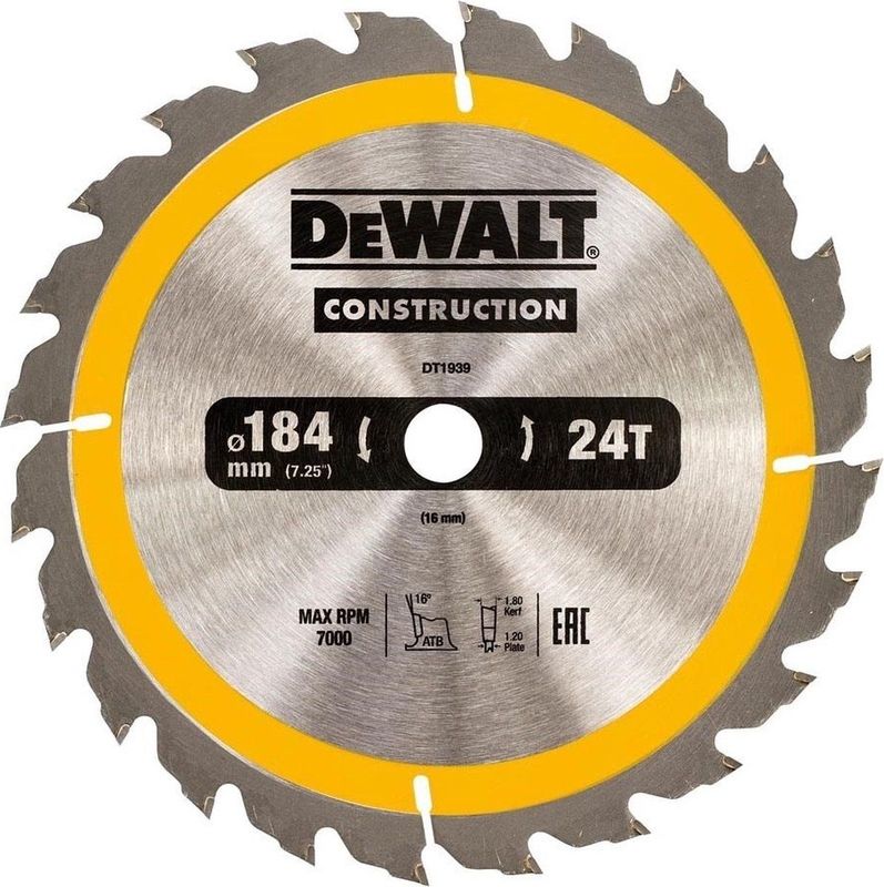 DeWalt - DT1939-QZ - Cirkelzaagblad - 184mm - 24 Tanden - Kerf 1,8mm