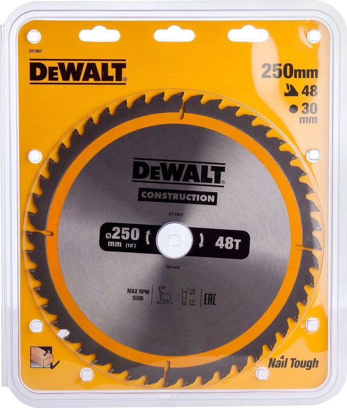 DeWalt DT1957 Extreme Cirkelzaagblad - 250 x 30 x 48T - Hout (Met nagels)