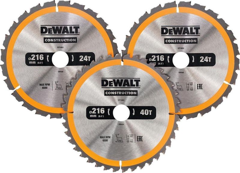 DeWALT DT1962 Cirkelzaagbladen Set - 216 mm - 24T/40T - Hout en Aluminium