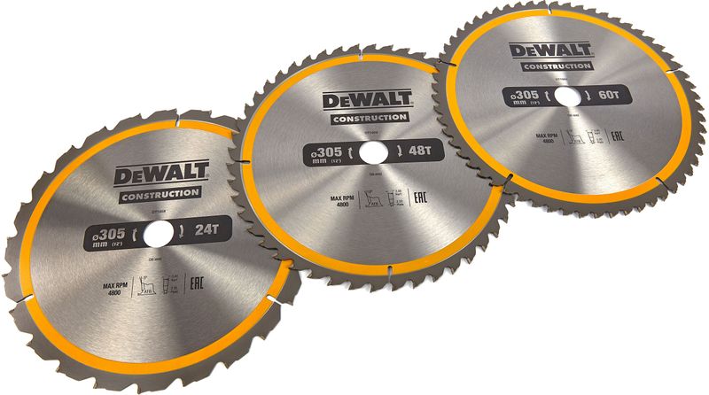 DeWALT DT1964 - Cirkelzaagbladen Set - 305 mm - 30 mm Asgat - 24/48/60 Tanden