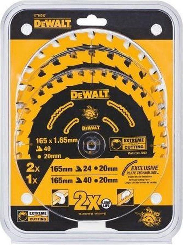 DeWalt DT10397 Constructie Cirkelzaagbladen set - 165 x 20 x 24T x 24T x 40T - Hout