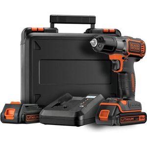 Black+Decker Autosense ASD18KB Accuboormachine met Autoselect-technologie en led-werklicht voor boren in hout en metaal en om te schroeven, 1 x accuschroevendraaier Li-Ion 18 V + 2 accu's.