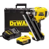 DeWalt DCN692P2 Accu-spijkermachine met twee niveaus, 18 V, 5 Ah, borstelloos, compact en draadloos, voor 90 mm nagels, incl. accessoires, 2 x accu's, systeemsnellader en transportkoffer, zilver