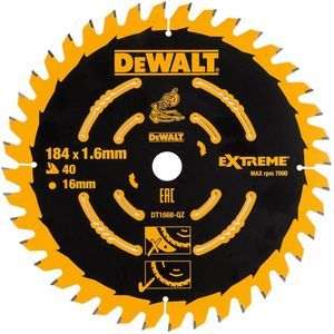 DeWALT Cirkelzaagblad voor Hout | Extreme | Ø 184mm Asgat 16mm 40T - DT1668-QZ