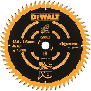 DeWALT Cirkelzaagblad Voor Hout - Extreme - Ø 184mm Asgat 16mm 60T - DT1670-QZ