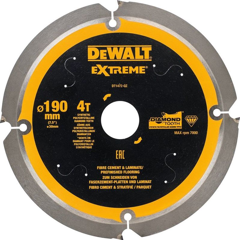 DEWALT DT1472 - Cirkelzaagblad - 190 mm - 4 Tanden - Vezelcement