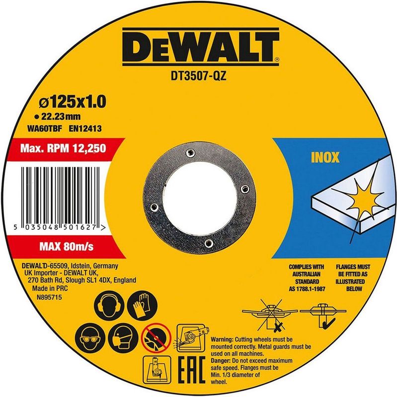 DeWALT DT3507 - Doorslijpschijf - RVS - 125 X 22,23 X 1,0mm (10st)