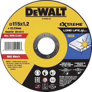 DeWalt - DT43903-QZ - Accessoires - Doorslijpschijf INOX - 115mm - 1.2mm - 22.2mm