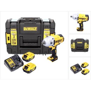 DeWalt 18 V, 5,0 Ah accu-slagmoersleutel (koppel max. 950 Nm, 1/2 inch buitenvierkantopname, geïntegreerde LED-lamp, incl. 2x accu's, systeemsnellader en TSTAK Box II) DCF899P2