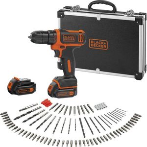 Black+Decker accuboormachine (10,8 V 1,5 Ah, ultra compact & licht, met led-werklamp, softgrip, incl. 200 mA laadkabel, 2 x accu's, 100-delig accessoires, in hoogwaardige koffer