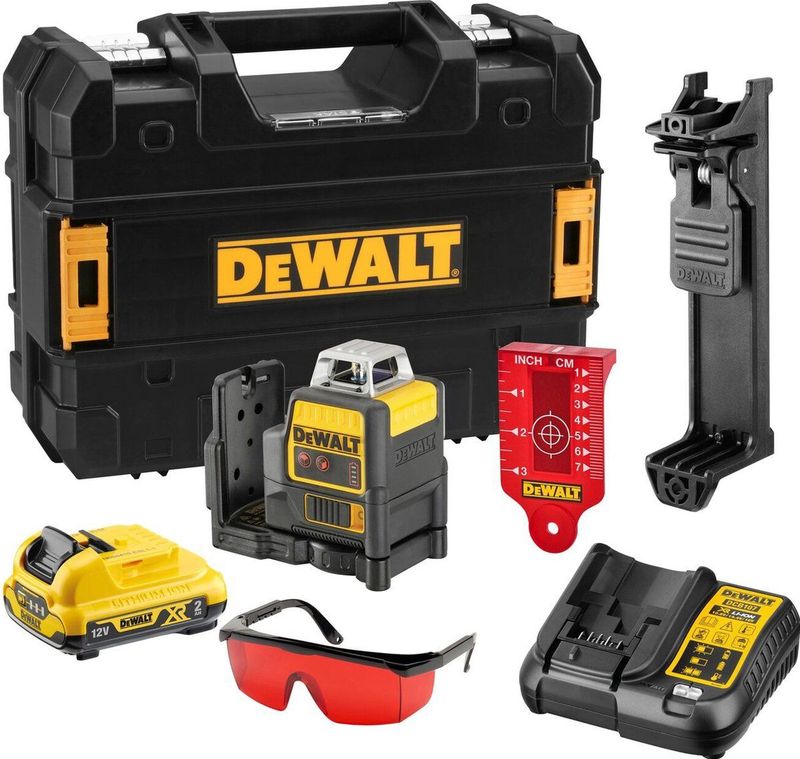 Dewalt DCE0811D1R 10,8V Li-Ion accu kruislijnlaser 360 graden set (1x 2,0Ah accu) in TSTAK - Rood - 15m - 2 lijnen