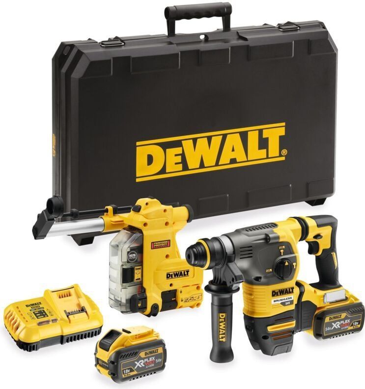 DeWalt DCH335X2 54V Li-Ion accu SDS-Plus combihamer incl. stofafzuiging set (2x 9,0Ah accu) in koffer - 3,5J