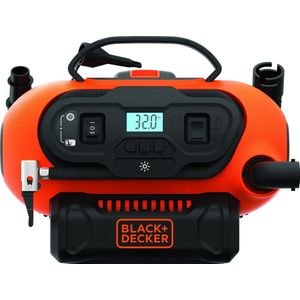 Black+Decker BDCINF18N-QS 11.0 bar compressor/luchtpomp (mogelijke stroombron: 12V-/230V-aansluiting of 18V-accu, 160PSI, voor banden, ballen, rolstoelen, met 2 bedrijfsmodi en afpompmodus)