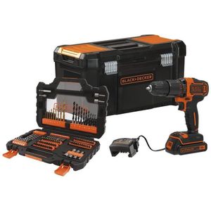 BLACK+DECKER BDCHD18S1KA Accuklopboorschroefmachine - 18V - 2-traps incl. 1,5 Ah accu & 104-delige accessoireset