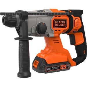 Black+Decker 18V SDS-plus accu-combihamer (1,2 joule, voor effectief boren, slagboren en lichte beitelwerkzaamheden, led-werklamp, incl. 2x accu's, oplader, koffer, 1x 6 mm boor) BCD900E2K