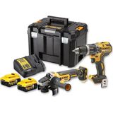 DeWALT DCK2020P2T-QW 18V Comboset - Accuboormachine DCD791 & Haakse Slijper DCG405, 2x 5Ah Accu's + Lader in T-Stak