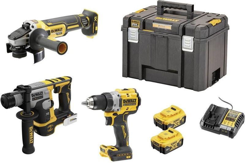 DeWalt DCK355P2T-QW Accu-schroefboormachine - Accu-boorhamer - Haakse Accuslijper - 18 V - 5 Ah Li-ion - Incl. 2 Accu's